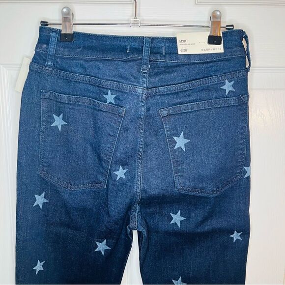 Warp + Weft MPX Milan High Rise Skinny Jeans Star Patterned Dark Blue 28 NWT - Picture 6 of 11